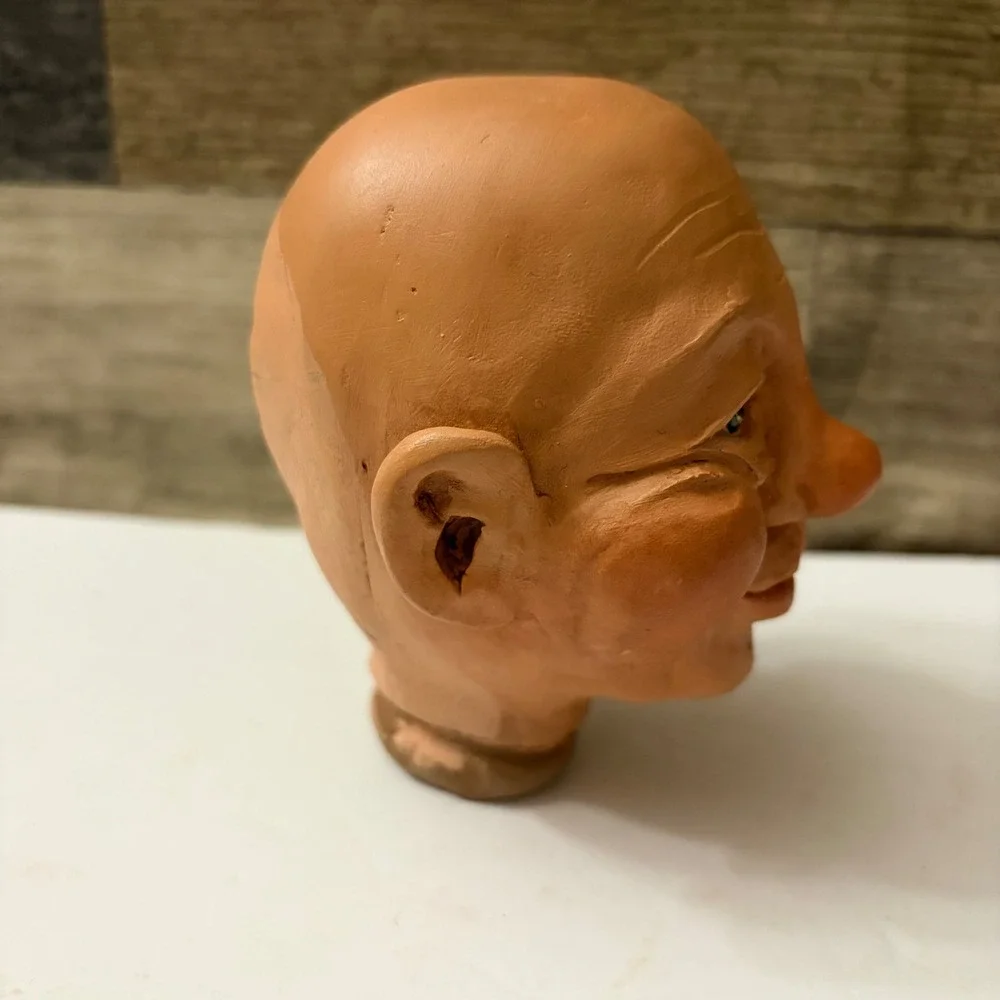 Phillips Signed Clay Doll Head Glass Eyes Belga Handcrafted Folk Art Puppet